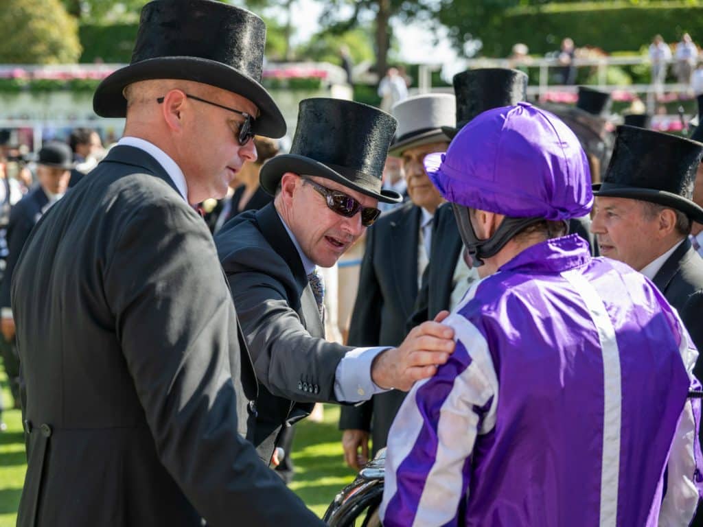 Adrain O’Brien and MV Magnier congratulates Ryan Moore